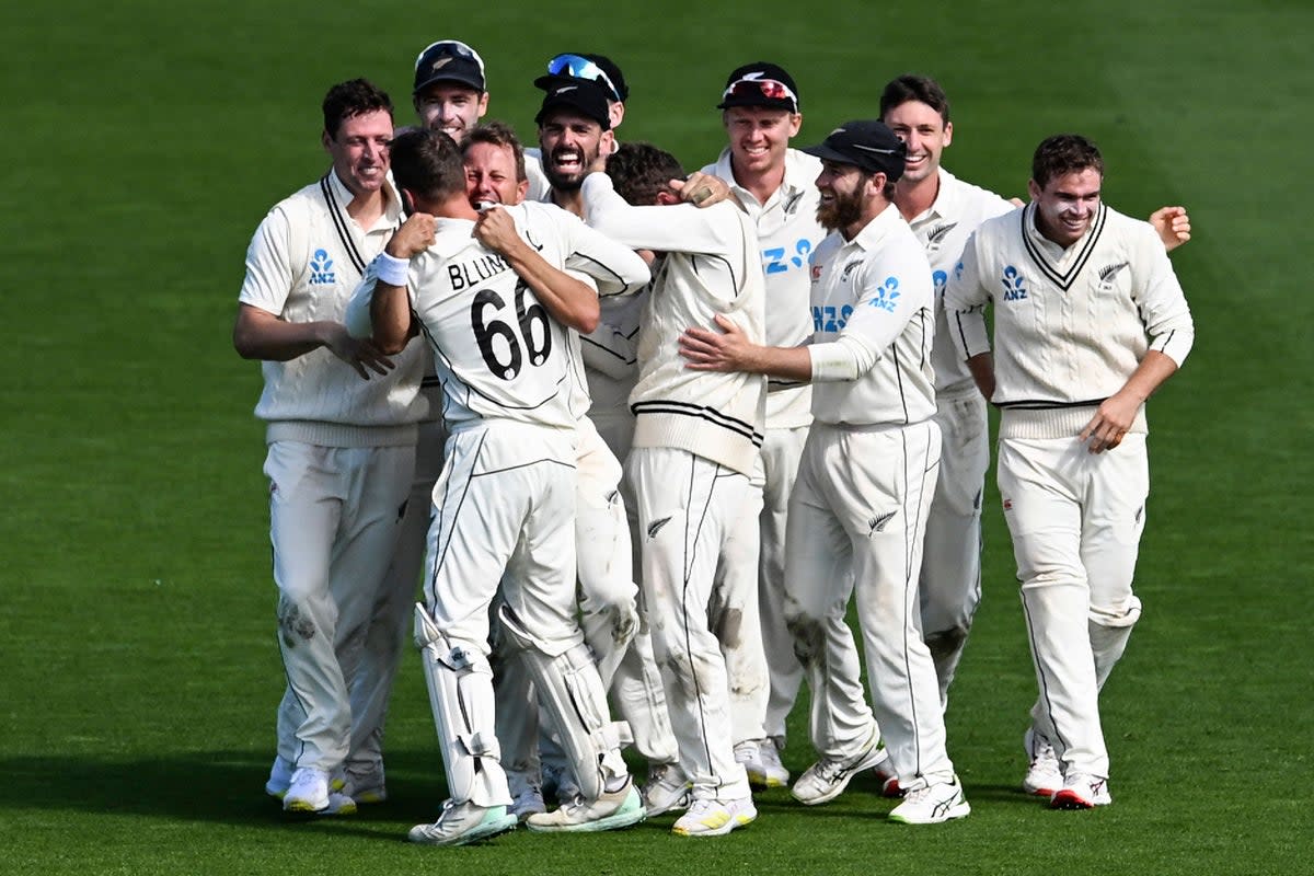 New Zealand celebrate a famous victory (Andrew Cornaga/Photosport/AP) (AP)