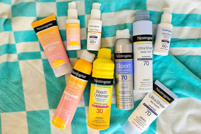 <p>People / Erin Johnson</p> Neutrogena Invisible Daily Defense, Clear Face, Beach Defense, Sport, and Ultra Sheer Sunscreen