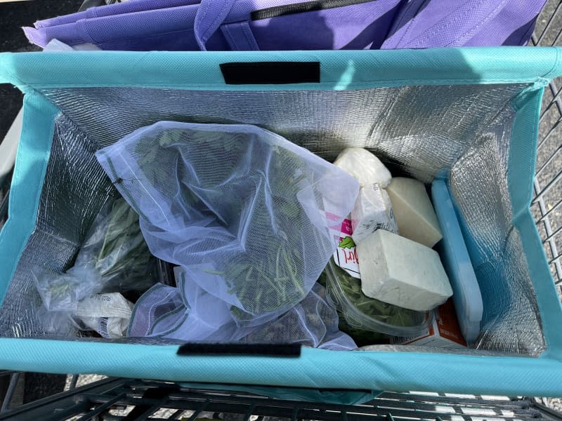 view into a Lotus Trolley Bag with groceries in it