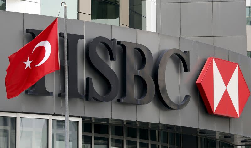 FILE PHOTO: A Turkish flag flies at the HSBC headquarters in Istanbul