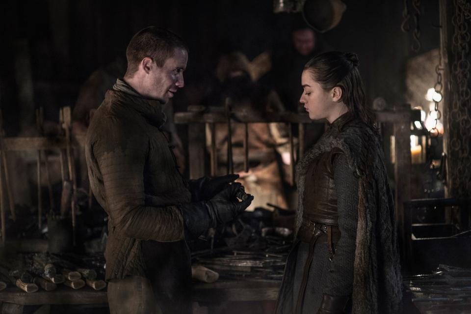 Arya (Maisie Williams) and Gendry (Joe Dempsie) on Game of Thrones