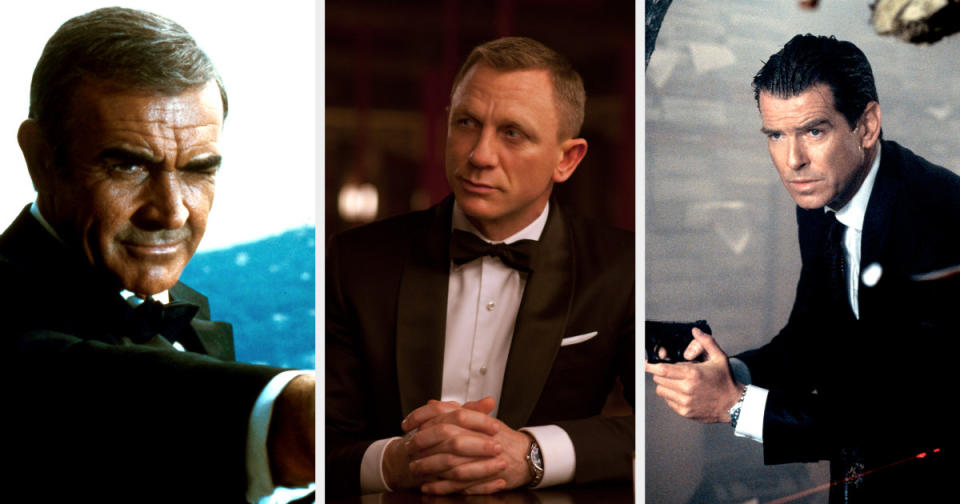 Sean Connery, Daniel Craig, and Pierce Brosnan as James Bond