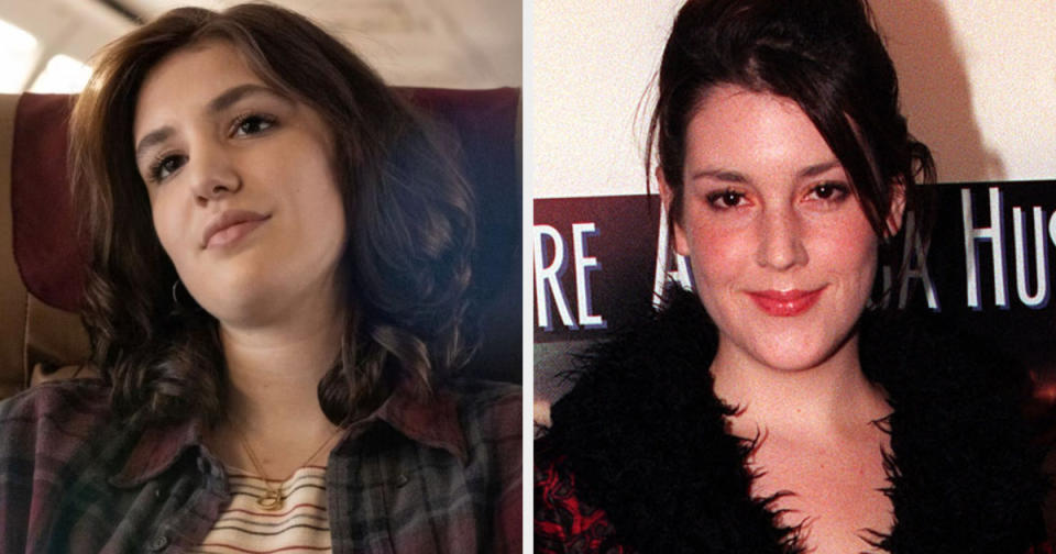 Side-by-side of Sophie Nélisse in "Yellowjackets" and young Melanie Lynskey