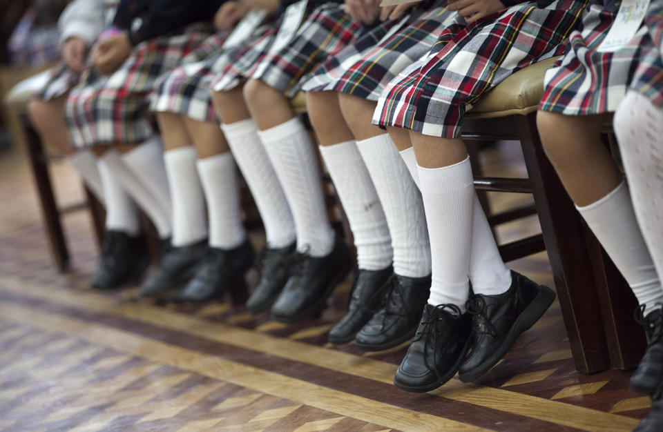 PUEBLA, MEXICO - June 21: Girls wearing school uniforms.  (Photo by Thomas Trutschel/Photothek via Getty Images)