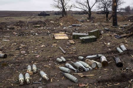 Ammunition at a field in the town of Debaltseve, north-east from Donetsk, March 13, 2015. REUTERS/Marko Djurica