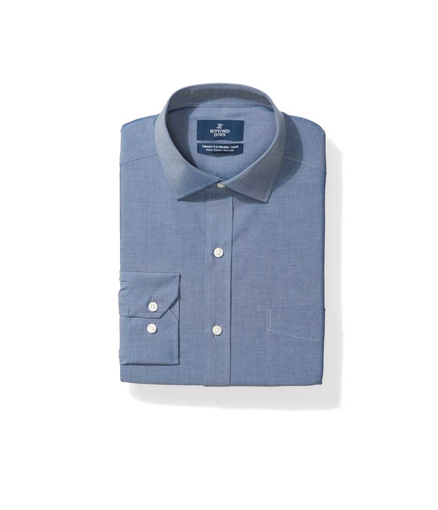 <p>Men’s Tailored Fit Stretch Poplin Non-Iron Dress Shirt in Denim Blue, $49 + up to 50% off, <a rel="nofollow noopener" href="https://www.amazon.com/Buttoned-Down-Tailored-Stretch-Non-Iron/dp/B076BLJK9T/ref=sr_1_1?s=apparel&ie=UTF8&qid=1531257781&sr=1-1&nodeID=7147441011&psd=1&keywords=Buttoned%2BDown%2BMen%27s%2BClassic%2BFit%2BStretch%2BPoplin%2BNon-Iron%2BDress%2BShirt%2Bin%2BPink&th=1" target="_blank" data-ylk="slk:amazon.com;elm:context_link;itc:0;sec:content-canvas" class="link ">amazon.com</a> </p>