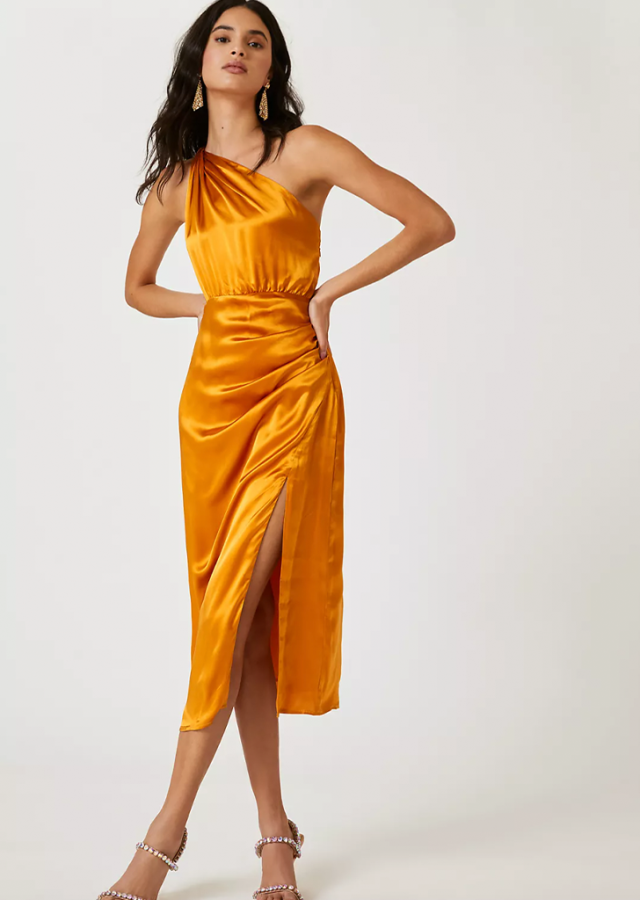 ASOS DESIGN one shoulder ruched bodice wide leg jumpsuit in orange