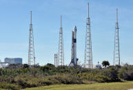 The SpaceX Falcon 9 rocket, scheduled to launch a U.S. Air Force navigation satellite, sits on Launch Complex 40 after the launch was postponed after an abort procedure was triggered by the onboard flight computer, at Cape Canaveral, Florida, U.S., December 18, 2018. REUTERS/Steve Nesius