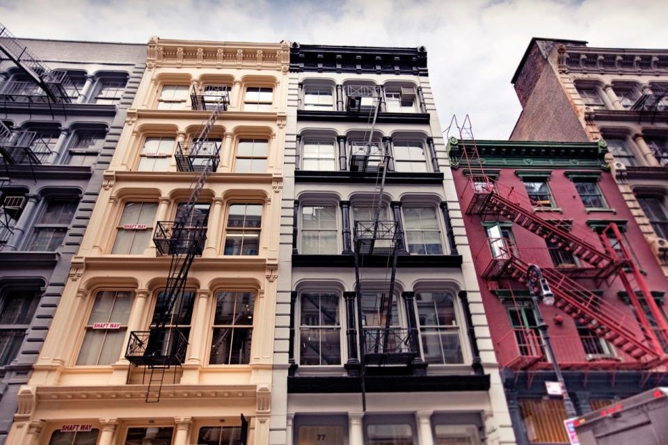 Front of loft-style buildings in downtown Manhattan