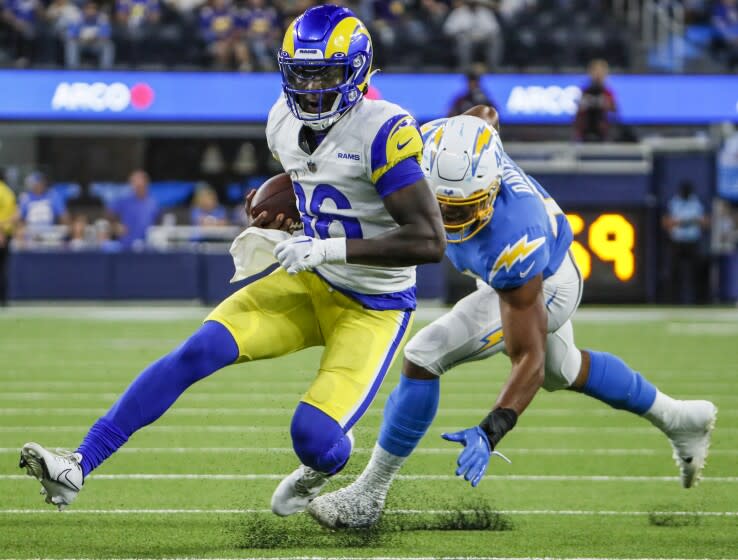 Inglewood, CA, Saturday, August 13, 2022 - Los Angeles Rams quarterback Bryce Perkins.