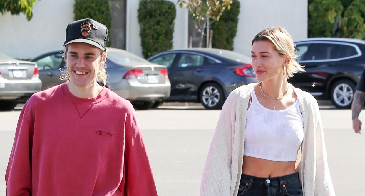 Justin Bieber and Hailey Baldwin look happy amid rumors of marital trouble on Oct. 17, 2018. (Photo: Backgrid)