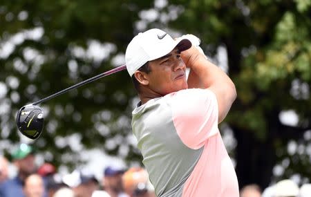 Jul 27, 2017; Oakville, Ontario, CAN; (Editors Notes: Caption Correction) Jhonattan Vegas hits his tee shot from the first tee during the first round of the RBC Canadian Open golf tournament at Glen Abbey Golf Club. Mandatory Credit: Eric Bolte-USA TODAY Sports