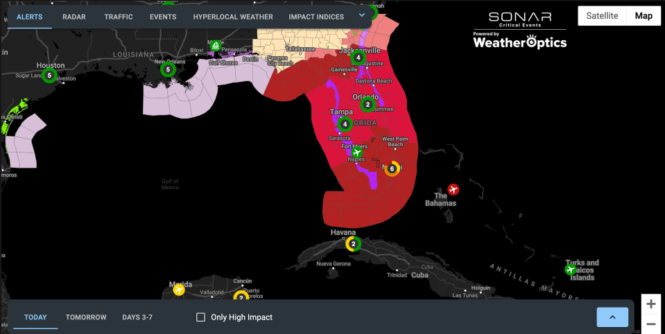 SONAR's Critical Events app shows predictive weather impacts.