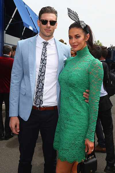 Richmond AFL player Shaun Hampson alongside model girlfriend Megan Gale.