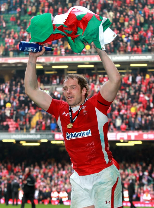 Alun Wyn Jones celebrates Wales' Six Nations Grand Slam win in 2012