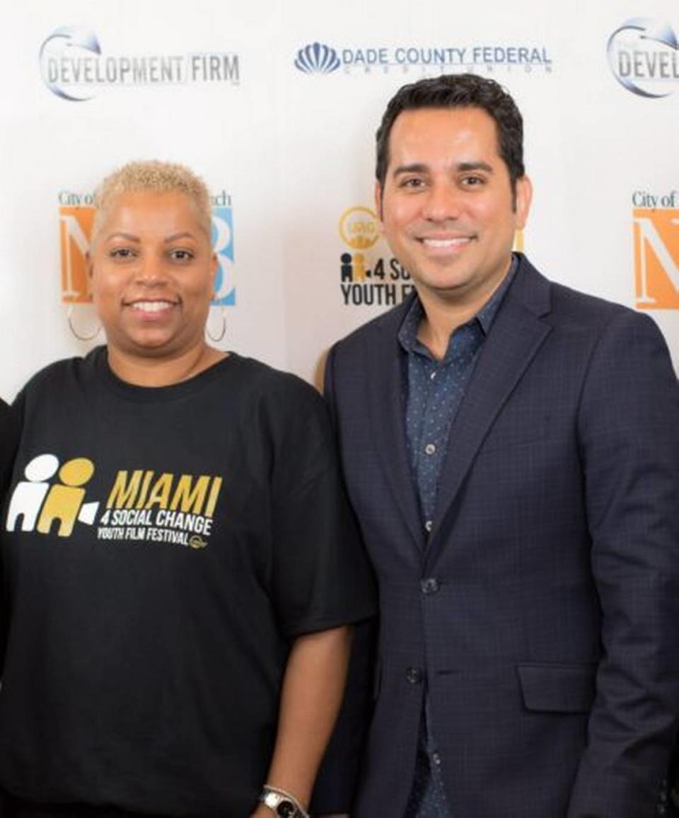 Saliha Nelson, Ed.D., CEO at URGENT, Inc., and producer of Miami 4 Social Change Youth Film Festival with Marco Giron, chief of film and entertainment for Miami-Dade County, at the 2022 festival. (Photo courtesy of Deon Gedeon)