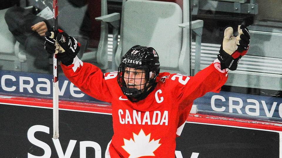 Marie-Philip Poulin of Canada celebrates after scoring the game-winning goal against United States.(Photo by Derek Leung/Getty Images)