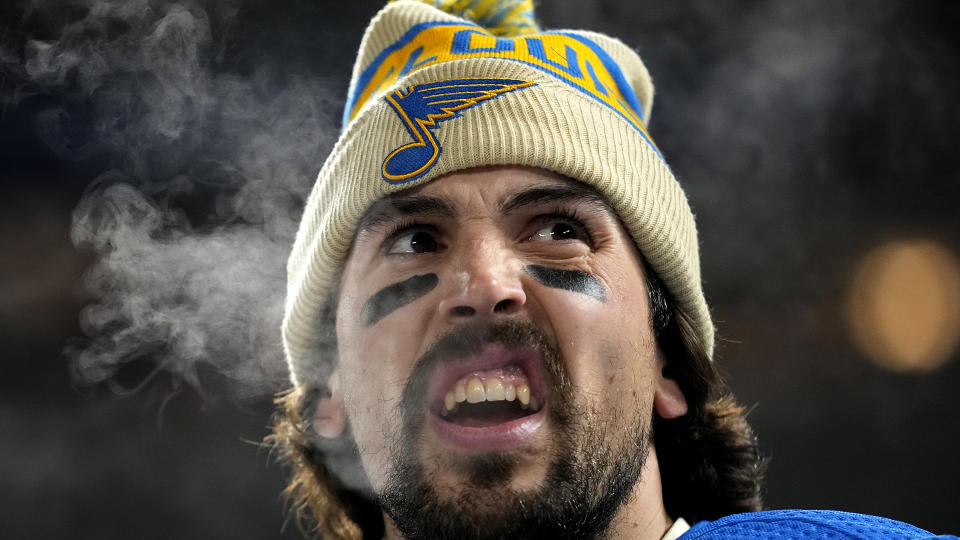 Blues defenceman Justin Faulk clearly does not want to play games in Canada right now. (Photo by Patrick McDermott/NHLI via Getty Images)
