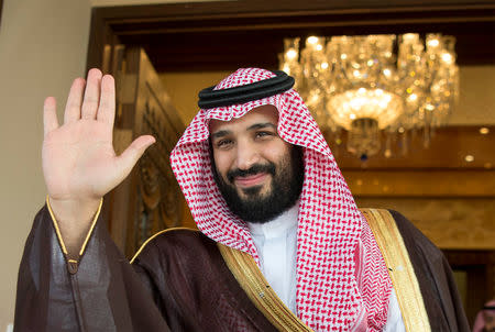 FILE PHOTO: Saudi Deputy Crown Prince Mohammed bin Salman waves as he meets with Philippine President Rodrigo Duterte in Riyadh, Saudi Arabia, April 11, 2017. Courtesy of Saudi Royal Court/Handout via REUTERS/File Photo