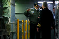 President Trump tours the pre-commissioned U.S. Navy aircraft carrier Gerald R. Ford at Huntington Ingalls Newport News Shipbuilding facilities in Newport News, Virginia. REUTERS/Jonathan Ernst