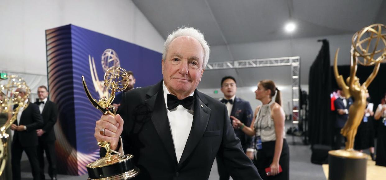 Lorne Michaels holding one of his Emmy Awards in 2022. <a href="https://newsroom.ap.org/detail/74thEmmyAwards-TrophyTable/6c56e4ccbc7647aca4d123b7de872dd6/photo?boardId=37be9465fcce45d283d5431cccb20a6a&st=boards&mediaType=audio,photo,video,graphic&sortBy=&dateRange=Anytime&totalCount=492&currentItemNo=2" rel="nofollow noopener" target="_blank" data-ylk="slk:Danny Moloshok/Invision for the Television Academy/AP Images;elm:context_link;itc:0;sec:content-canvas" class="link ">Danny Moloshok/Invision for the Television Academy/AP Images</a>