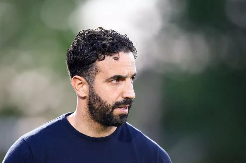 Head Coach Rúben Amorim of Sporting CP gestures during the Liga Portugal Bwin match between FC Famalicao and Sporting CP at Estadio Municipal de Famalicao on April 16, 2024 in Vila Nova de Famalicao, Portugal.