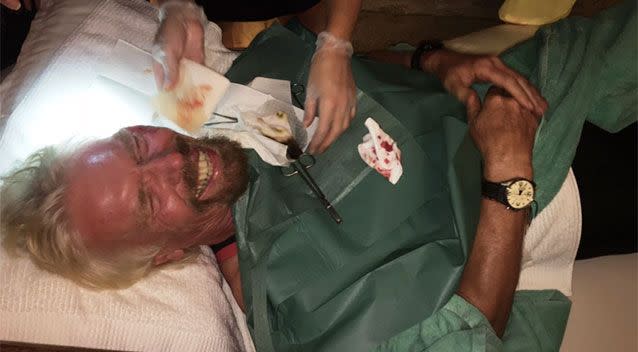 Branson being treated at the scene. Source: Virgin
