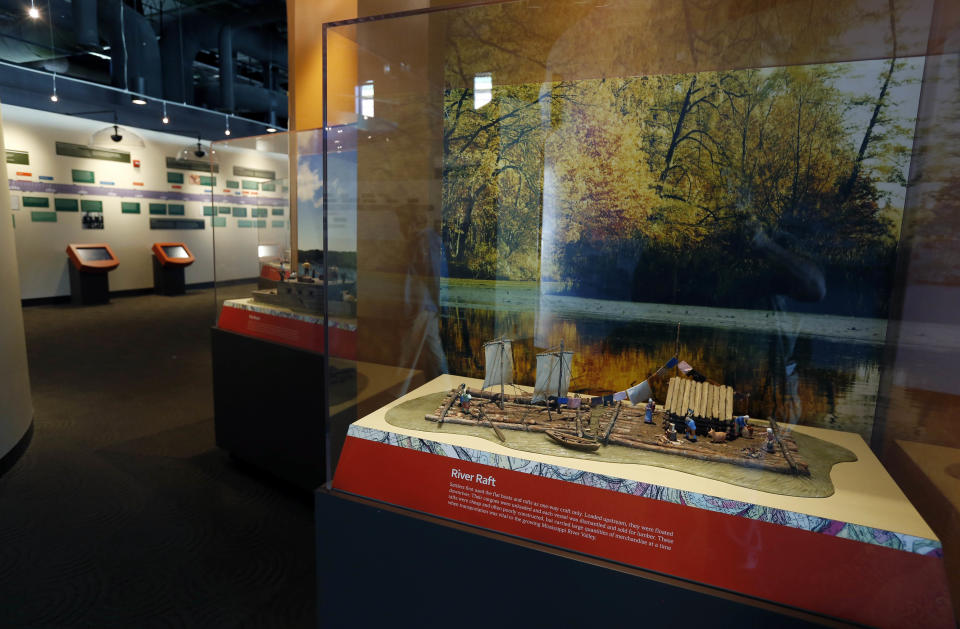 In this Dec. 18, 2012 photograph scale examples of the various types of river vessel used on the Mississippi River, are on display at the Lower Mississippi River Museum in Vicksburg, Miss. The museum provides visitors with a extensive look at life surrounding the Mississippi River through several centuries by way of its interactive and static displays. Visitors also have the opportunity to tour the Motor Vessel Mississippi IV exhibit and see how crews worked and lived on the towboats used by the U.S. Army Corps of Engineers. (AP Photo/Rogelio V. Solis)