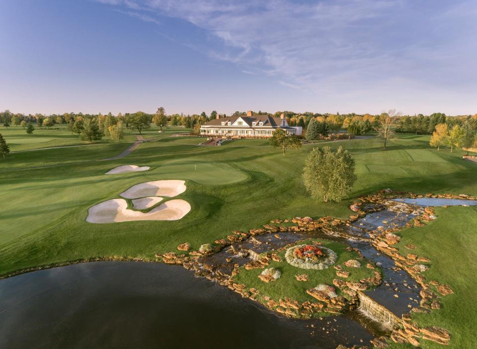 A bird's eye view of the Atunyote Golf Course at Turning Stone Resort & Casino.