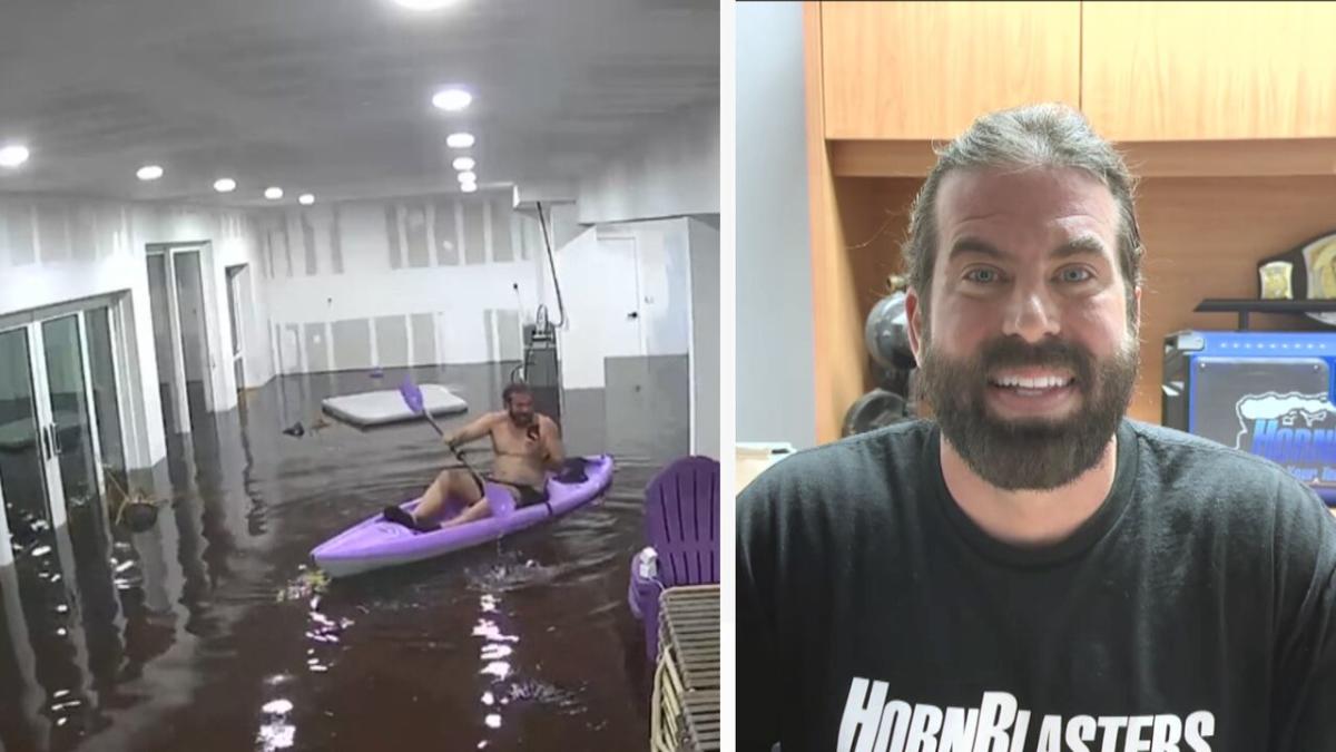 Florida man kayaks in his living room during Hurricane Helene