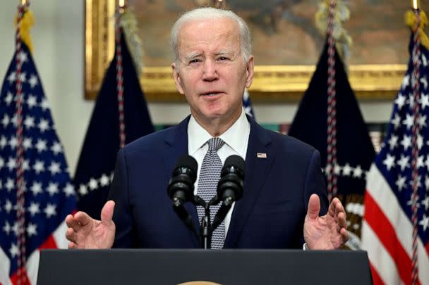 PHOTO: US President Joe Biden speaks about the US banking system, March 13, 2023 in the Roosevelt Room of the White House in Washington, DC. (Saul Loeb/AFP via Getty Images)