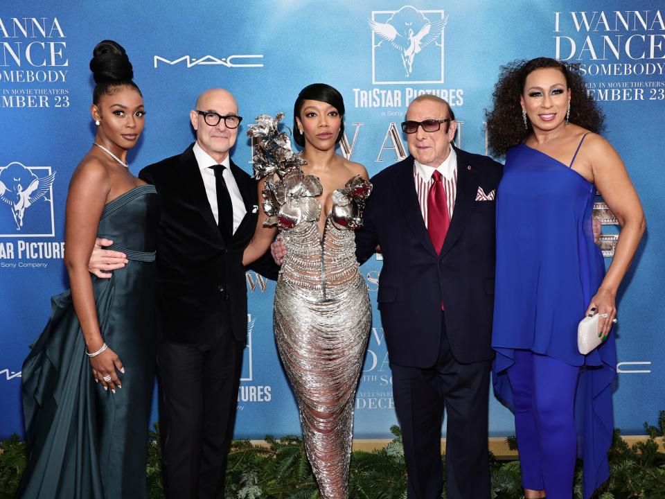 Nafessa Williams, Stanley Tucci, Naomi Ackie, Clive Davis and Tamara Tunie attend "Whitney Houston: I Want To Dance With Somebody" World Premiere at AMC Lincoln Square Theater on December 13, 2022 in New York City