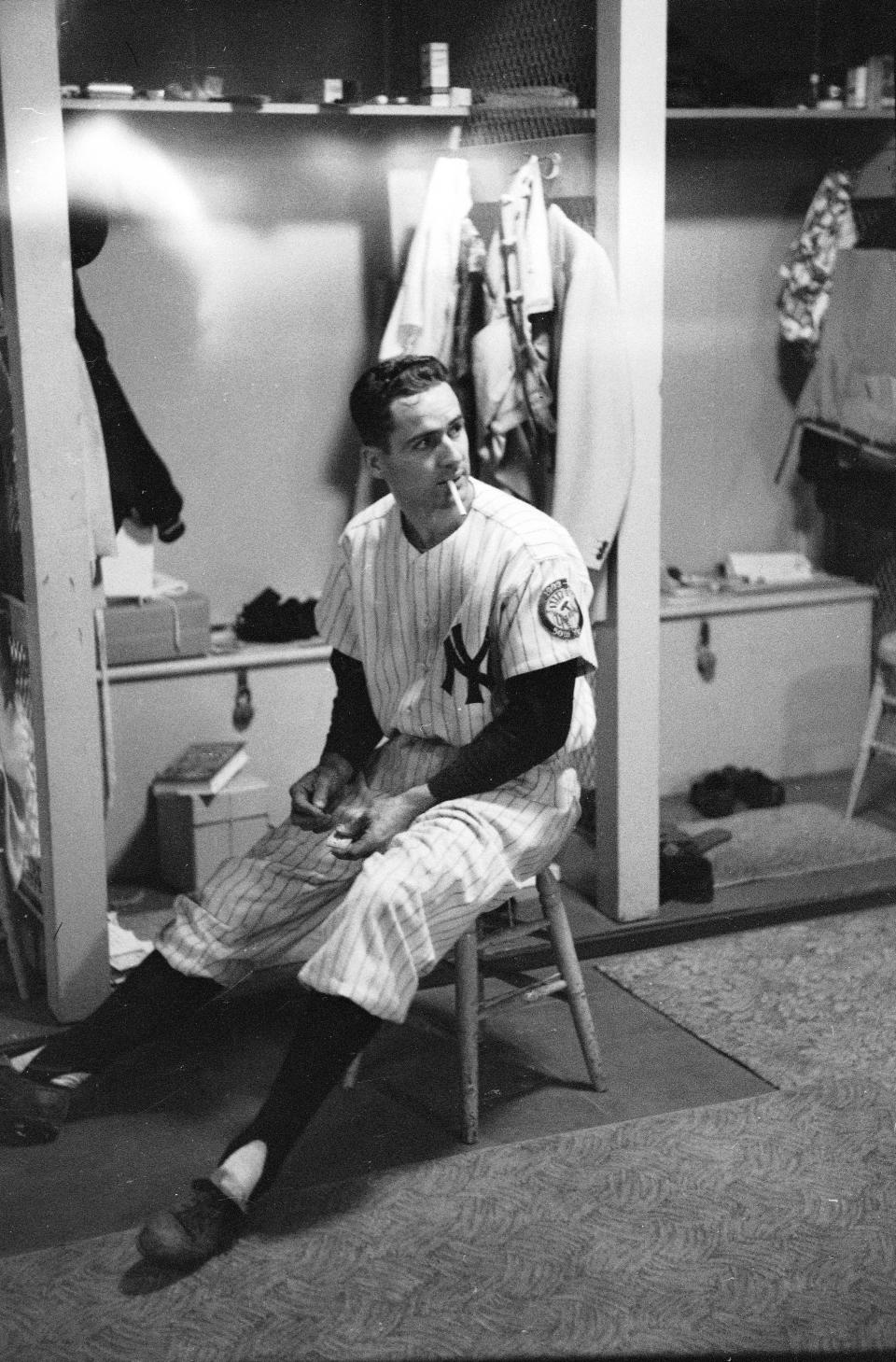 UNITED STATES - JANUARY 01: New York Yankee 2nd baseman Jerry Coleman in locker room during spring training. (Photo by Allan Grant/The LIFE Picture Collection via Getty Images)