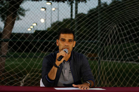 Mexican soccer star Rafael "Rafa" Marquez speaks during a news conference in Guadalajara, Mexico, August 9, 2017. REUTERS/Stringer