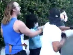 Vishal Singh, an advocacy journalist, is involved in a confrontation with anti-vaccine protesters in Los Angeles (screengrab)