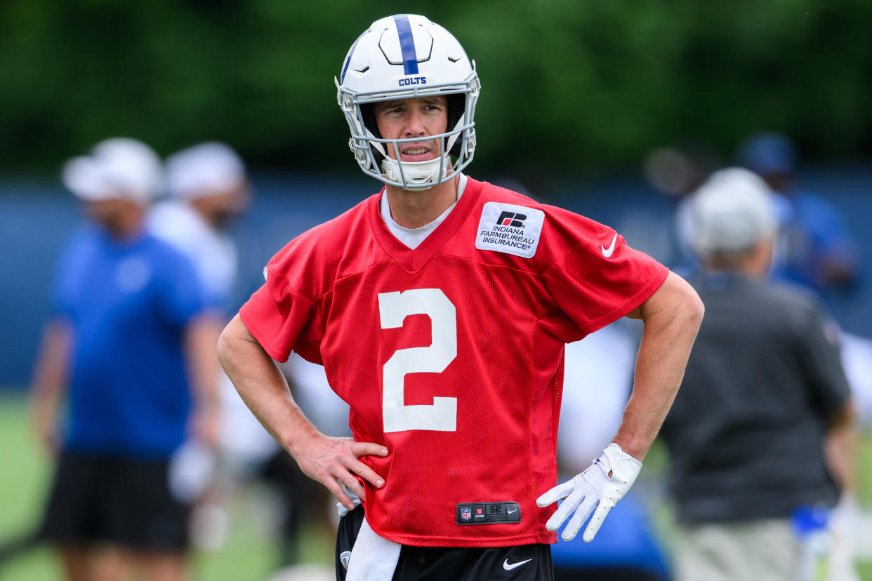 INDIANAPOLIS, IN - JUNE 08: Indianapolis Colts quarterback Matt Ryan (2) runs through a drill during the Indianapolis Colts OTA offseason workouts on June 8, 2022 at the Indiana Farm Bureau Football Center in Indianapolis, IN. (Photo by Zach Bolinger/Icon Sportswire via Getty Images)