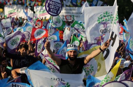 Supporters of Turkey's main pro-Kurdish Peoples' Democratic Party (HDP) attend a rally in Diyarbakir, Turkey June 20, 2018. REUTERS/Sertac Kayar