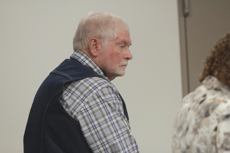 George Alan Kelly listens to closing arguments in Santa Cruz County Superior Court, Thursday, April 18, 2024 in Nogales, Ariz. Kelly was charged with second-degree murder in the January 2023 death of 48-year-old Gabriel Cuen-Buitimea, who lived south of the border in Nogales, Mexico. (Angela Gervasi/Nogales International, via AP, Pool)