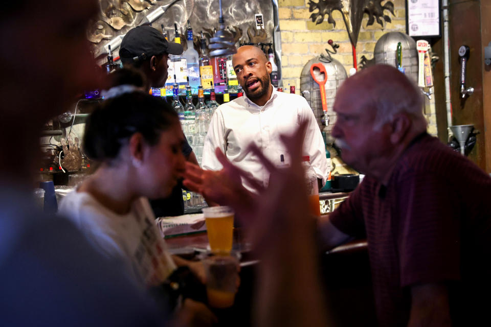 Democratic Senate candidate and Wisconsin Lt. Gov. Mandela Barnes speaks at a campaign event on Aug. 7, 2022, in Milwaukee. (Scott Olson / Getty Images file)