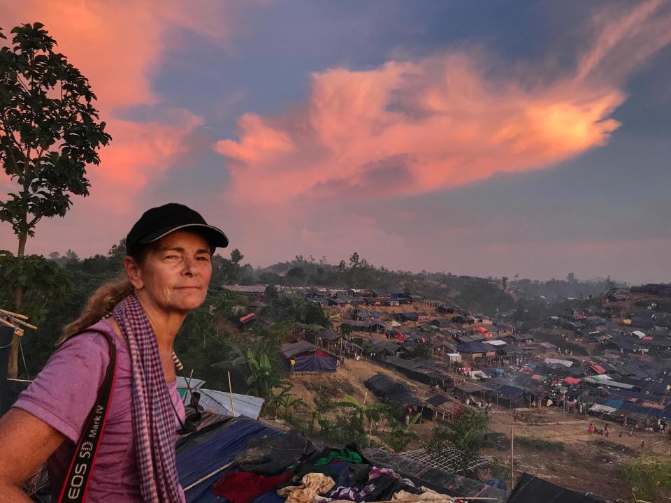 Photojournalist Paula Bronstein, covering the Rohingya crisis in Bangladesh. (Photo: Reza Chowdhury)