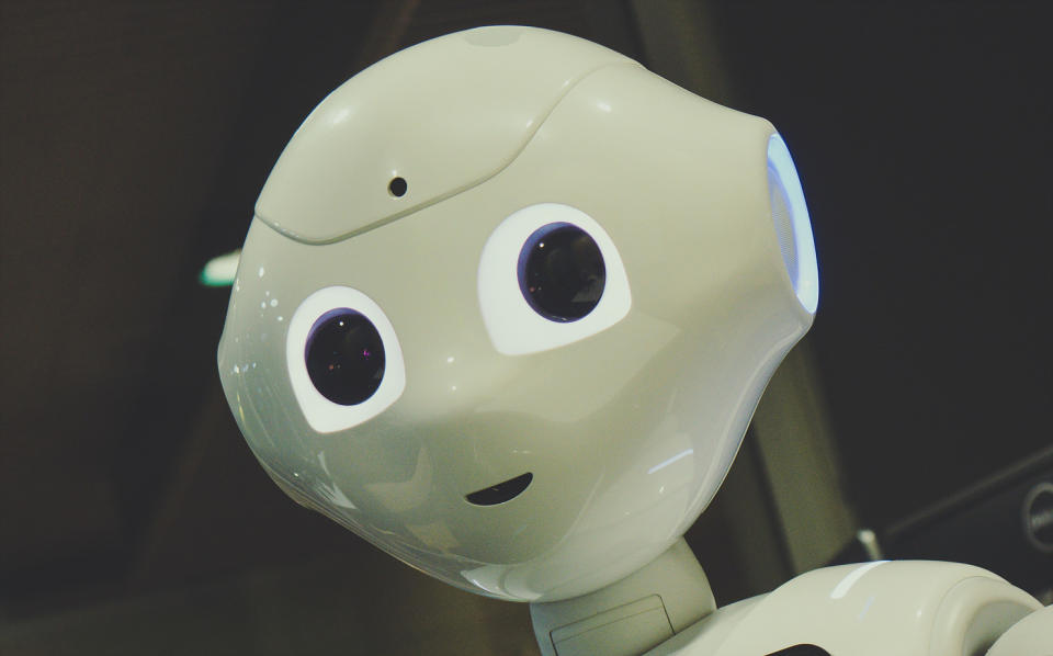 The face of an android robot.