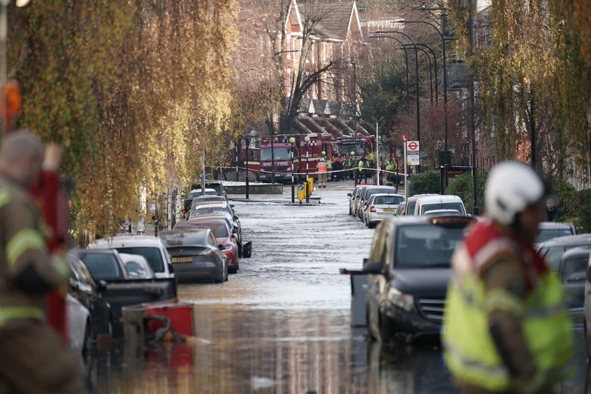 Belsize Road in Camden after a burst water main flooded the London street (Yui Mok/PA) (PA Wire)