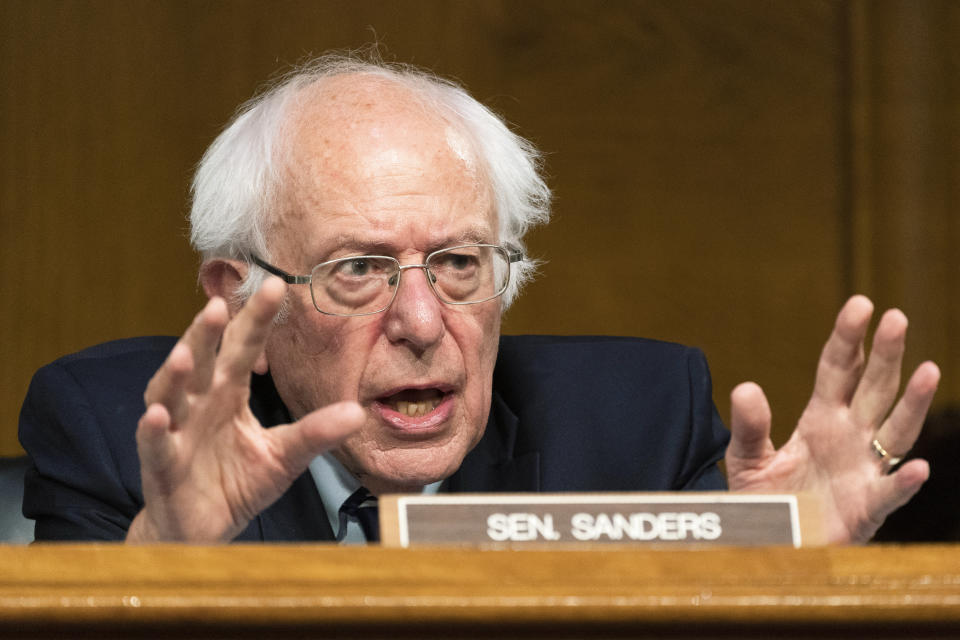 FILE - Sen. Bernie Sanders, I-Vt., questions witnesses during a Senate Health, Education, Labor, and Pensions Committee hearing to examine an update on the ongoing Federal response to COVID-19, June 16, 2022, on Capitol Hill in Washington. Sanders, who has raised concerns about far-right threats to democracy since before his own 2020 presidential bid, suggested that the GOP has begun to act more rationally. (AP Photo/Manuel Balce Ceneta, File)