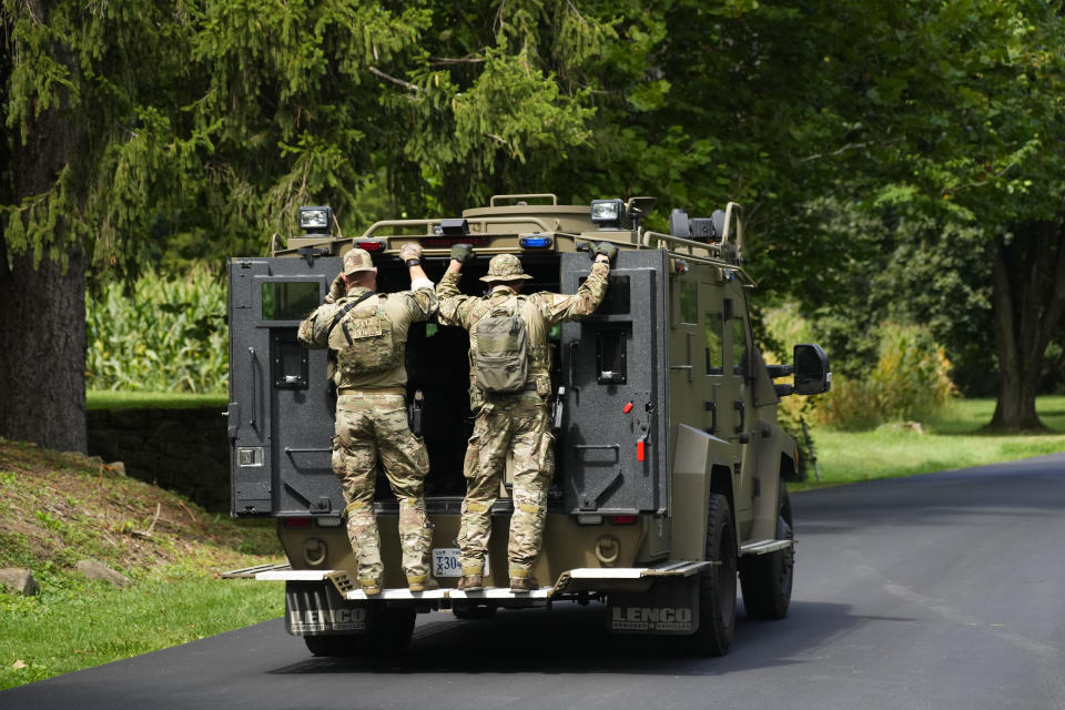 Law enforcement officers continue the search for escaped convict Danelo Cavalcante in Glenmoore, Pa., Monday, Sept. 11, 2023. / Credit: Matt Rourke / AP