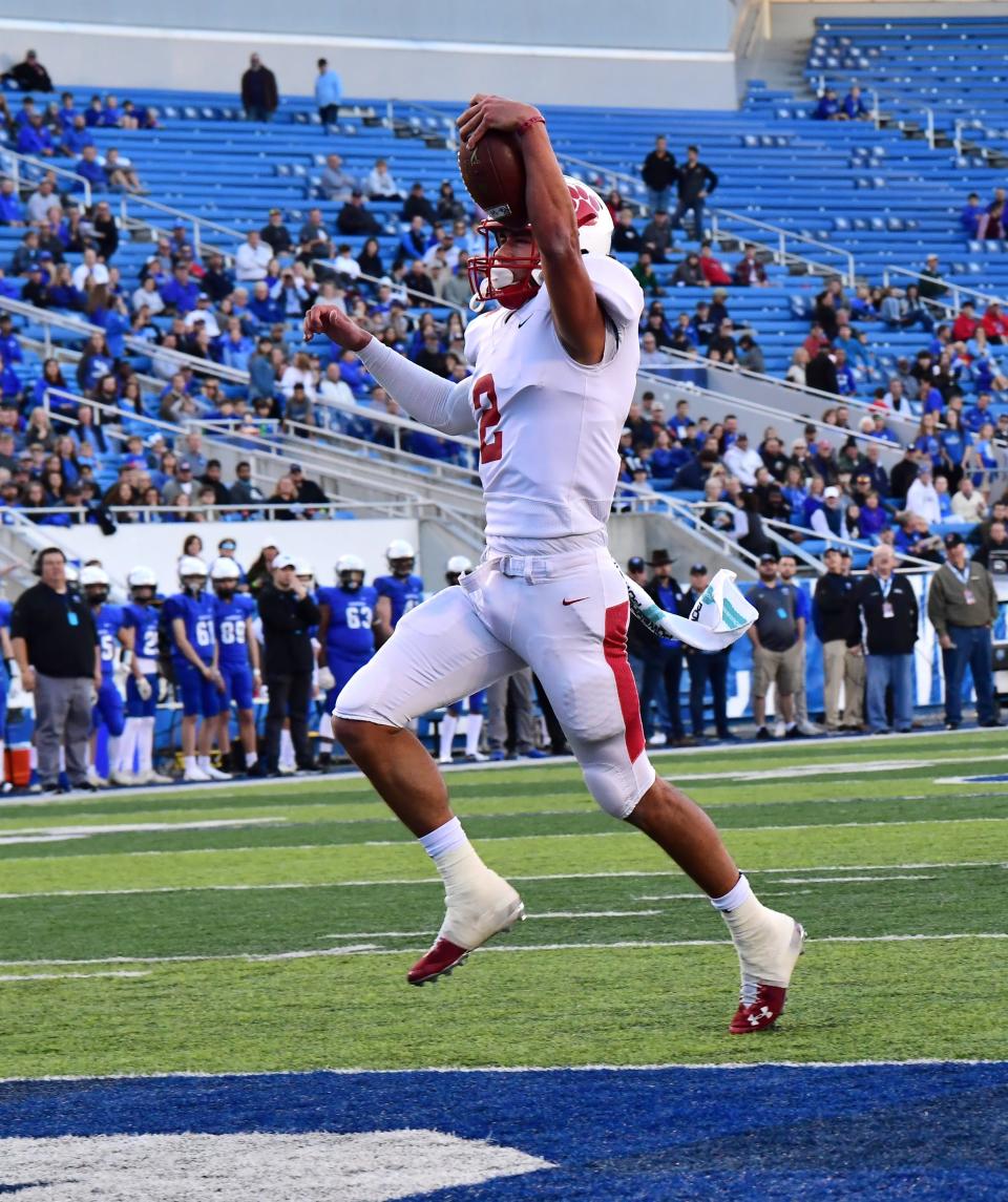 Beechwood's Cameron Hergott scores the first touchdown of the night for the Tigers at the 2021 KHSAA Class 2A state football championship, Dec. 3, 2021.