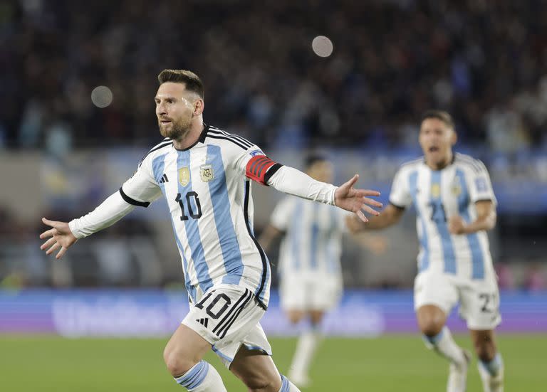 El festejo de Lionel Messi tras el 1 a 0 de Argentina ante Ecuador