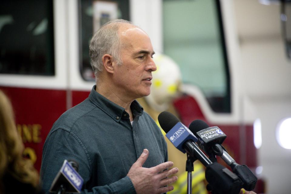 U.S. Sen. Bob Casey talks with local officials about what he and other politicians are doing in order to hold Norfolk Southern accountable for the costs that the residents of Pennsylvania have incurred after the East Palestine, Ohio, train derailment.