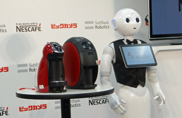 Pepper, the humanoid robot, wants to sell you a Nescafe coffee machine