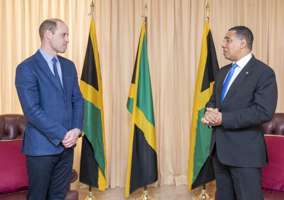 The Duke of Cambridge with Jamaica’s PM Andrew Holness who suggested to the royal his nation may become a republic (PA Wire)