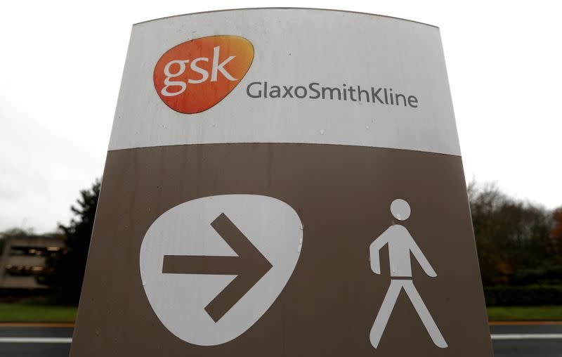 FILE PHOTO: A GSK logo is seen at the GSK research centre in Stevenage